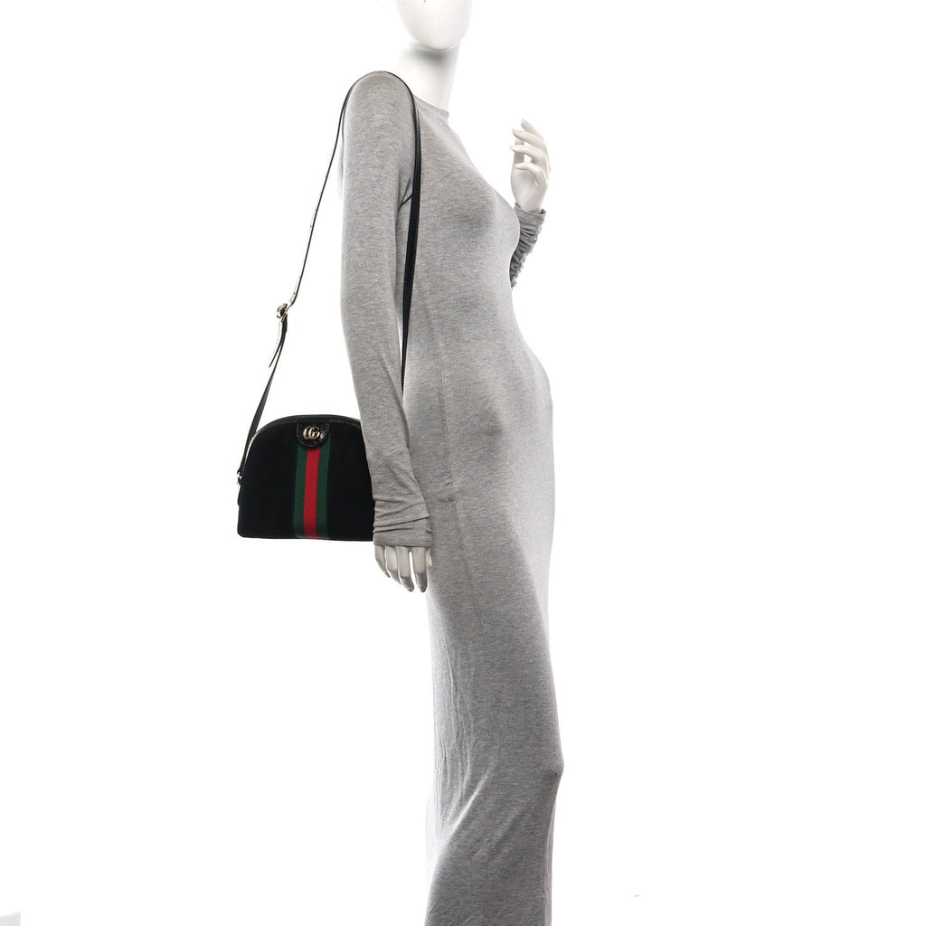 Suede Patent Web GG Small Ophidia Dome Shoulder Bag Black wholesalehk.shop