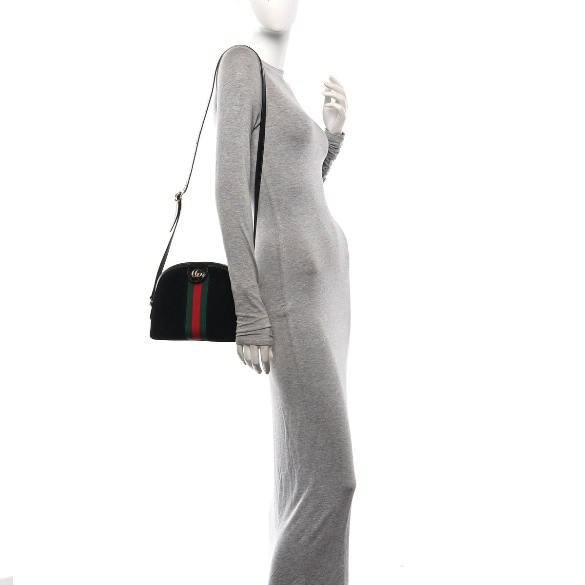 Suede Patent Web GG Small Ophidia Dome Shoulder Bag Black wholesalehk.shop