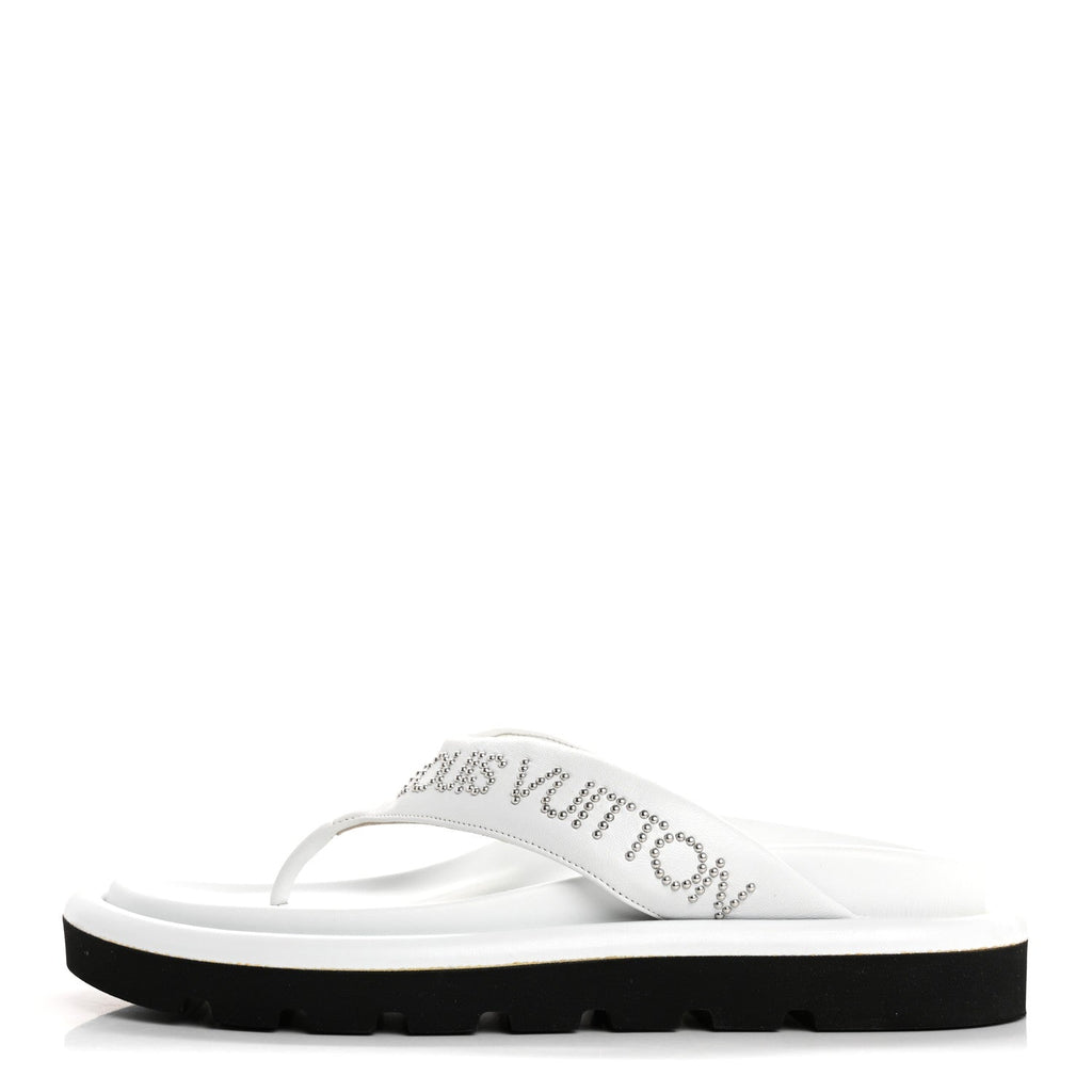 Calfskin Logo Studded Pillow Flat Thong Sandals 35 White £¨ Direct shipment via from wholesalehk.shop
