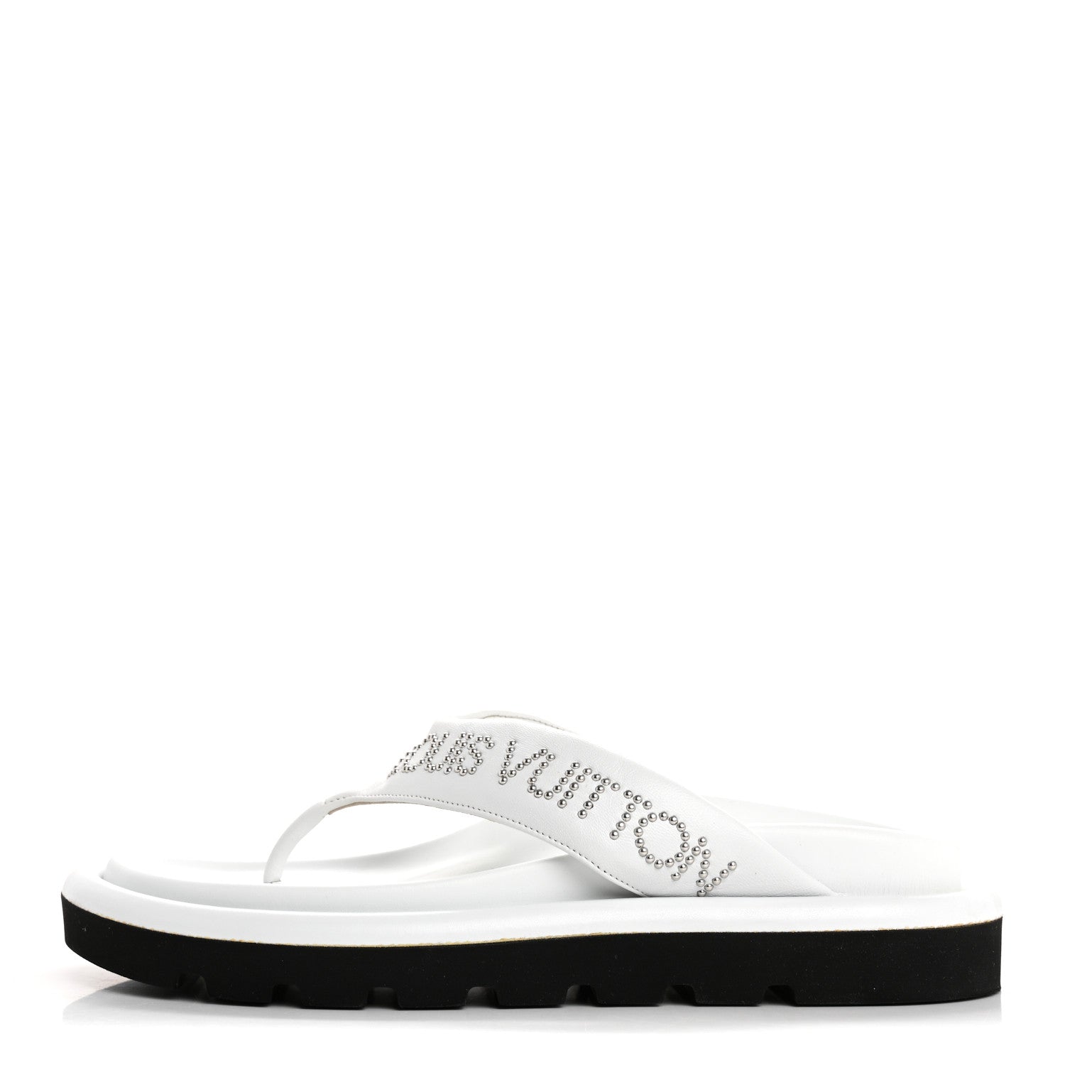 Calfskin Logo Studded Pillow Flat Thong Sandals 35 White £¨ Direct shipment via from wholesalehk.shop