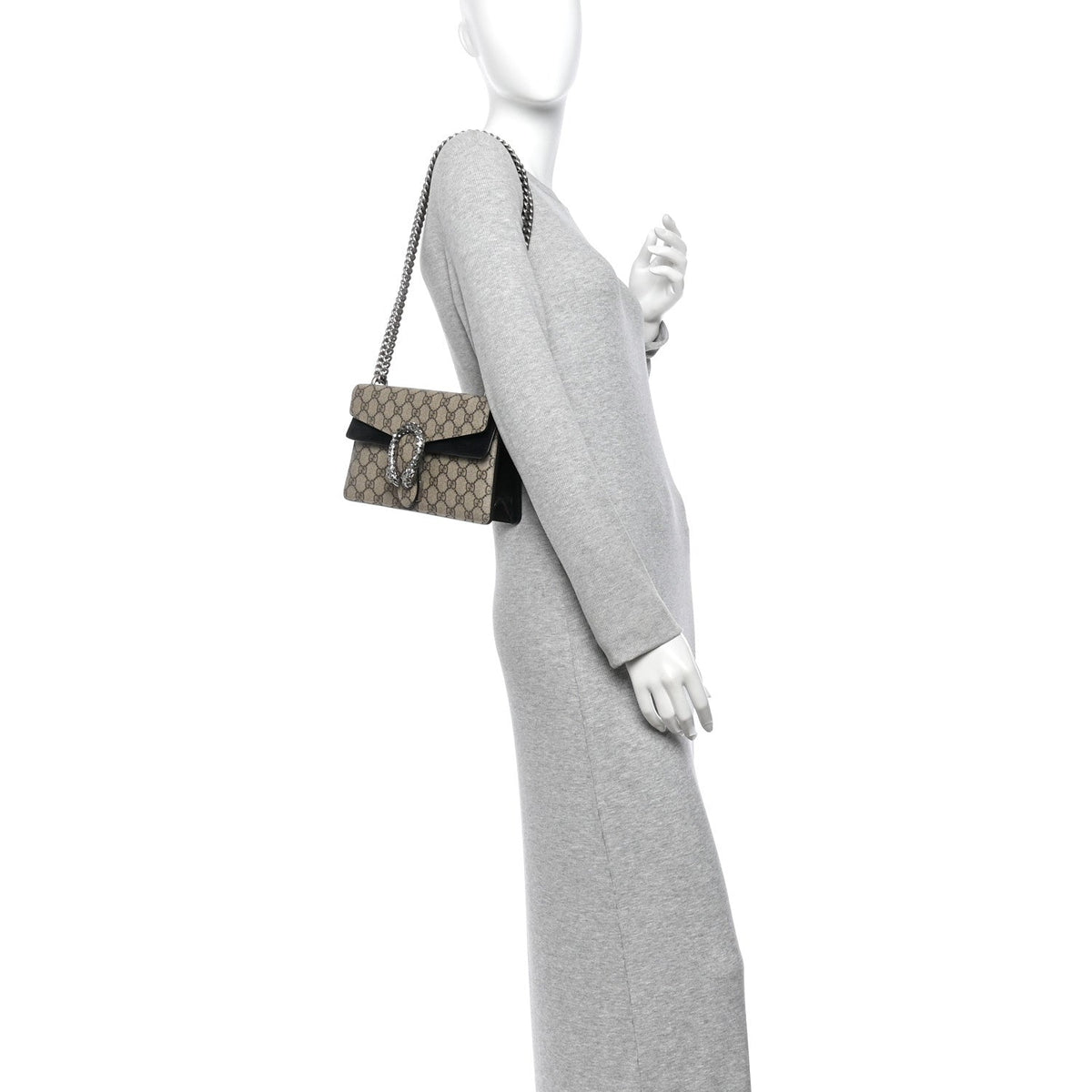 GG Supreme Monogram Suede Crystal Small Dionysus Shoulder Bag Beige Ebony Black wholesalehk.shop