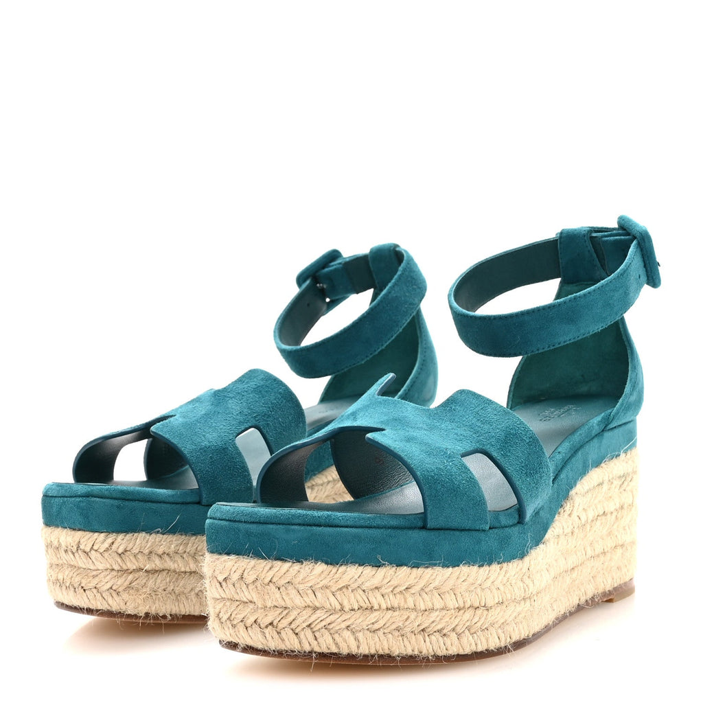 Suede Goatskin Elda Espadrille Wedge Sandals 36 Vert Oxford wholesalehk.shop