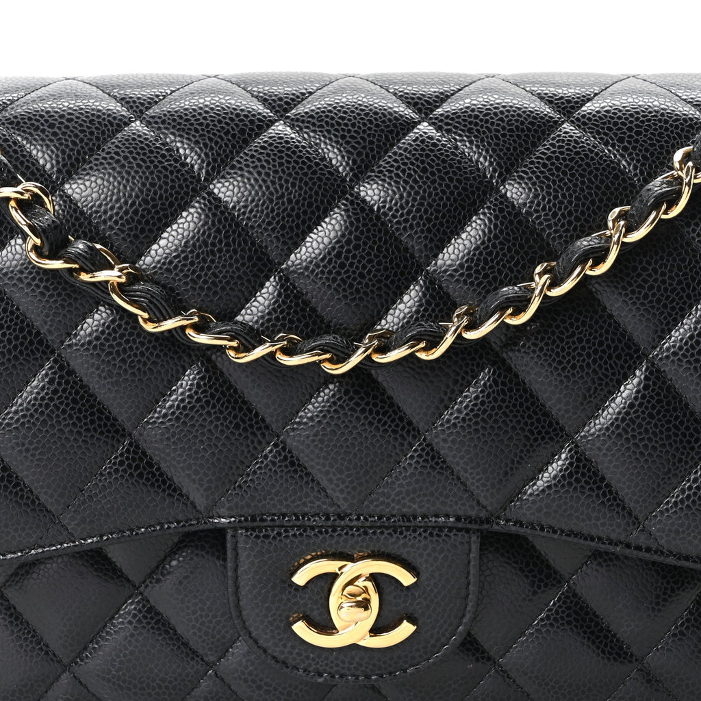 Caviar Quilted Jumbo Double Flap Black wholesalehk.shop