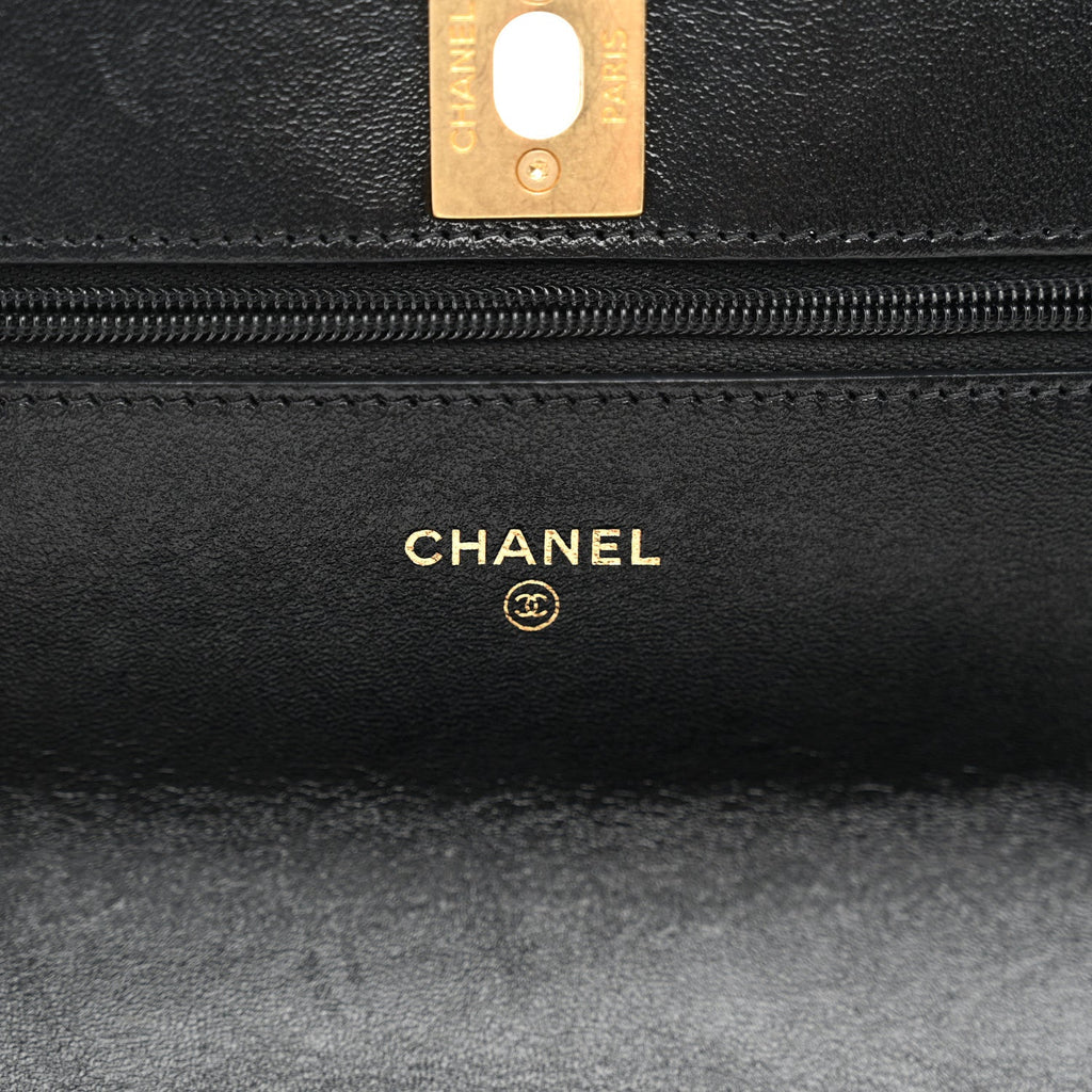 Lambskin Quilted Sweetheart Wallet On Chain WOC Black wholesalehk.shop