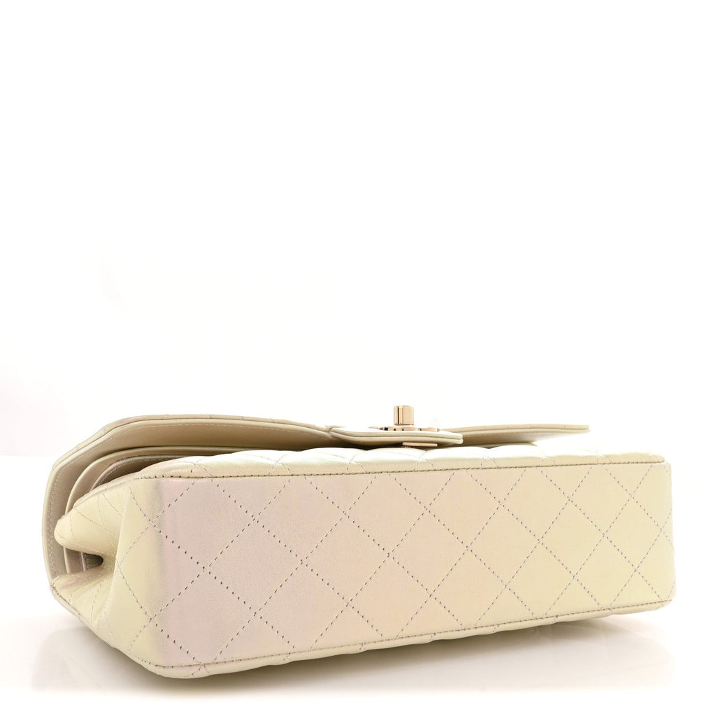 Iridescent Lambskin Quilted Medium Double Flap Ivory wholesalehk.shop