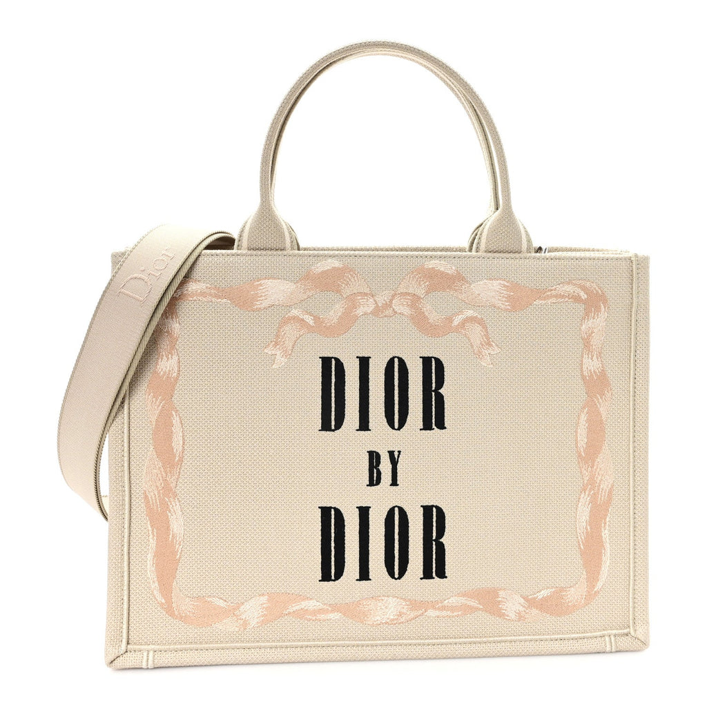 Canvas Embroidered Medium Book Tote With Strap Beige Pink Black £¨ Direct shipment via from wholesalehk.shop