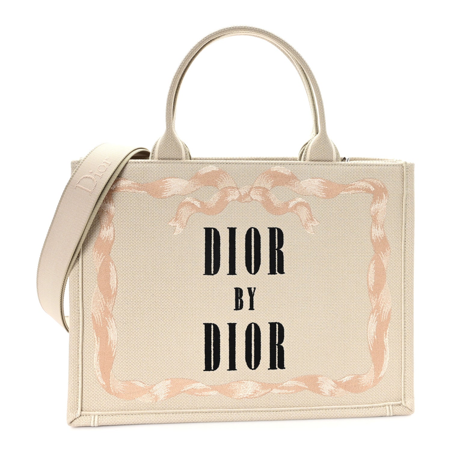Canvas Embroidered Medium Book Tote With Strap Beige Pink Black £¨ Direct shipment via from wholesalehk.shop