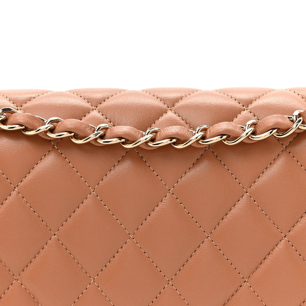 Lambskin Quilted Medium Double Flap Brown wholesalehk.shop