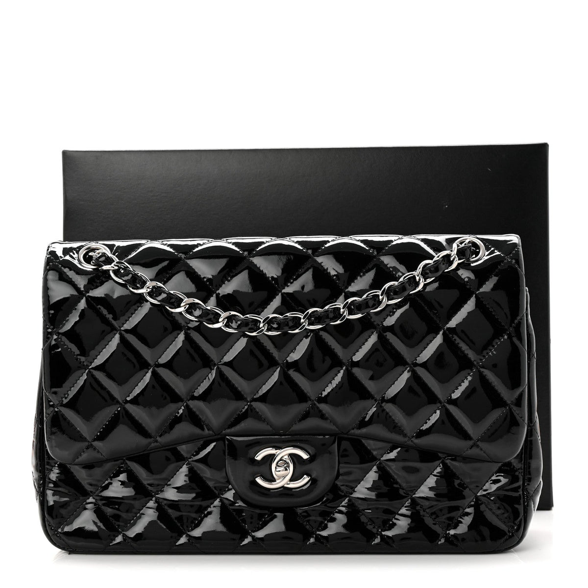 Patent Quilted Jumbo Double Flap Black wholesalehk.shop