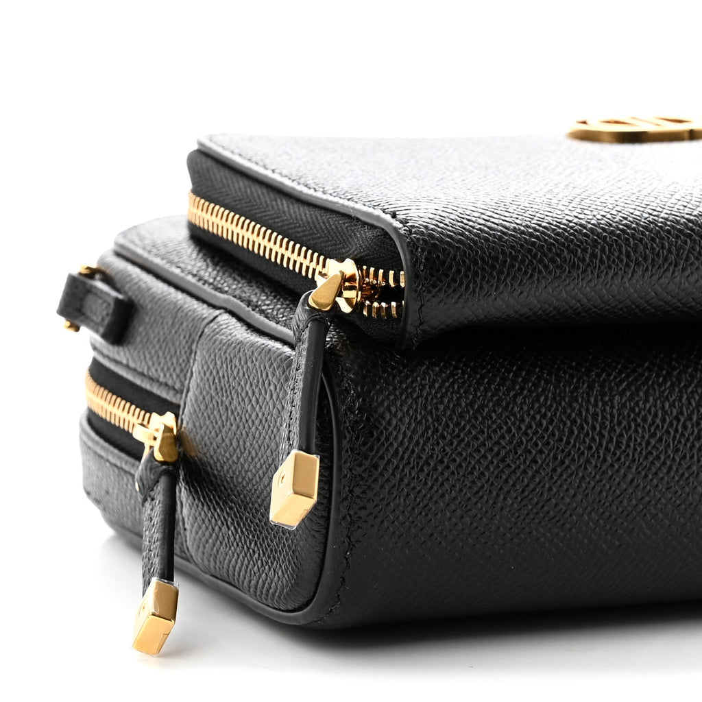 Grained Calfskin Caro Double Pouch Black wholesalehk.shop