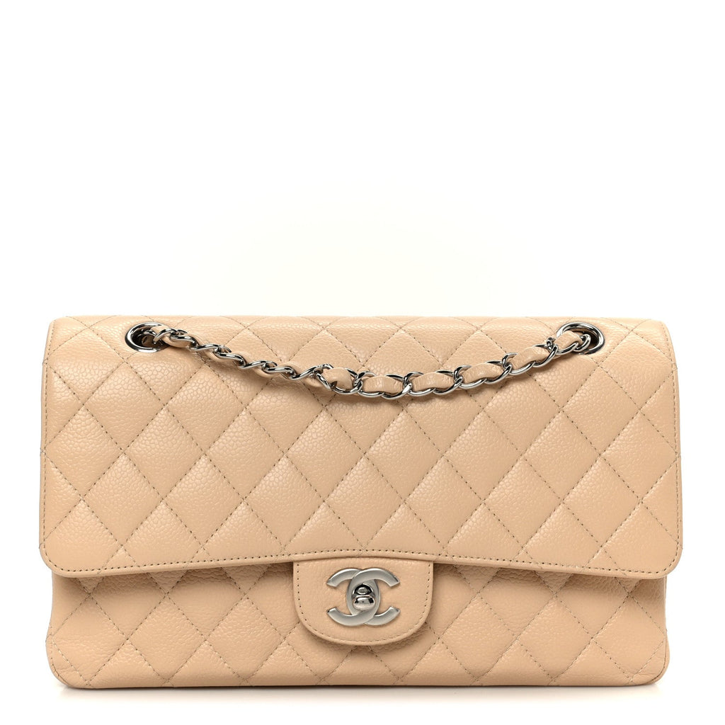 Caviar Quilted Medium Double Flap Beige wholesalehk.shop