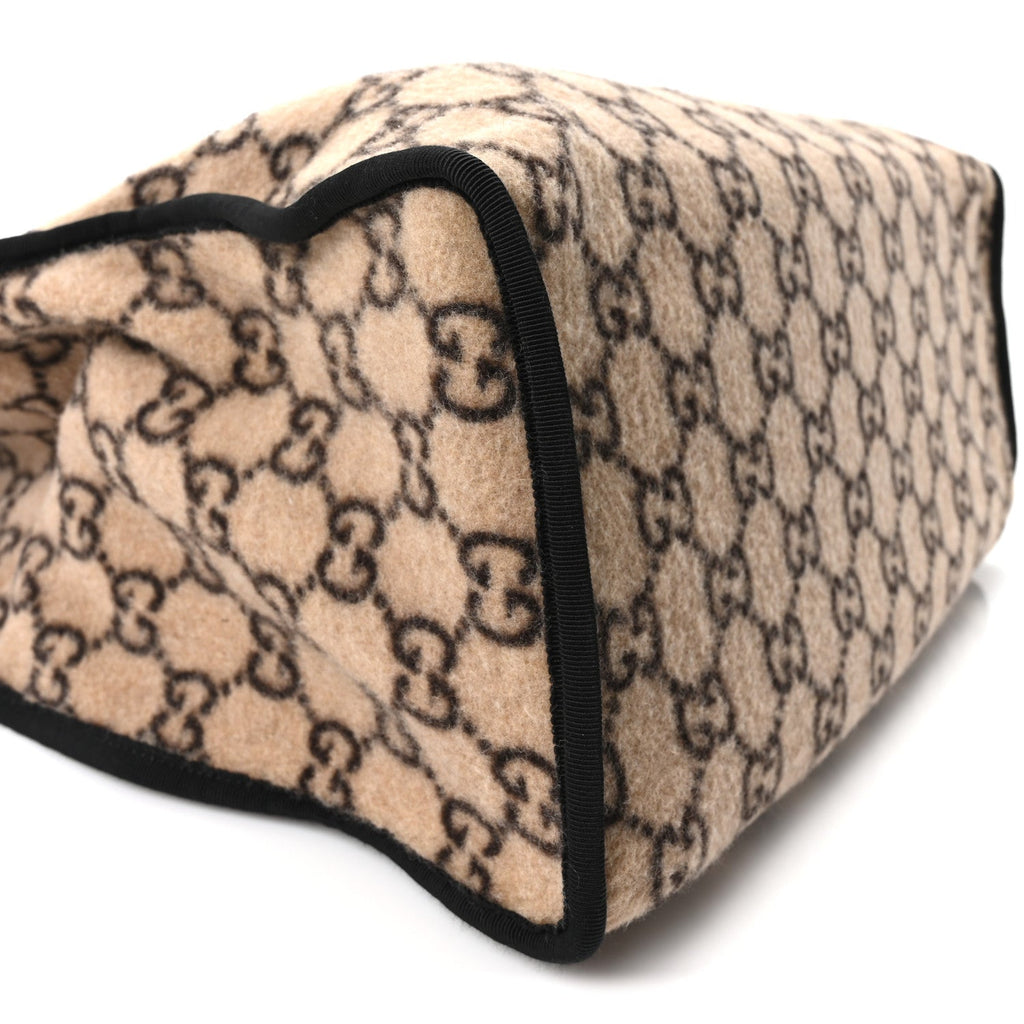 Covered Wool GG Monogram Large Tote Bag Beige Ebony wholesalehk.shop