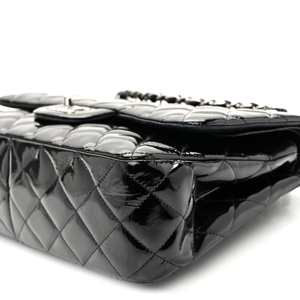 Patent Quilted Jumbo Double Flap Black wholesalehk.shop