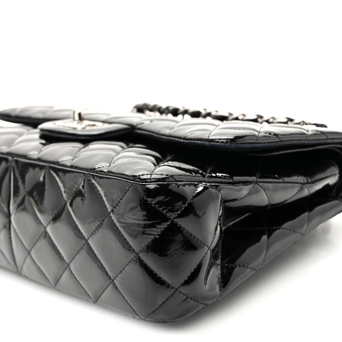 Patent Quilted Jumbo Double Flap Black wholesalehk.shop