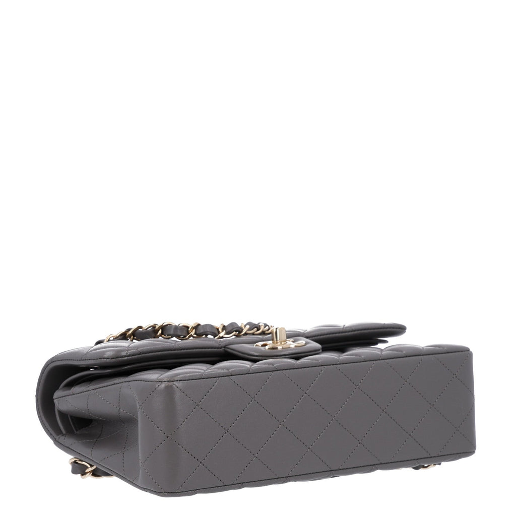 Lambskin Quilted Small Double Flap Grey wholesalehk.shop