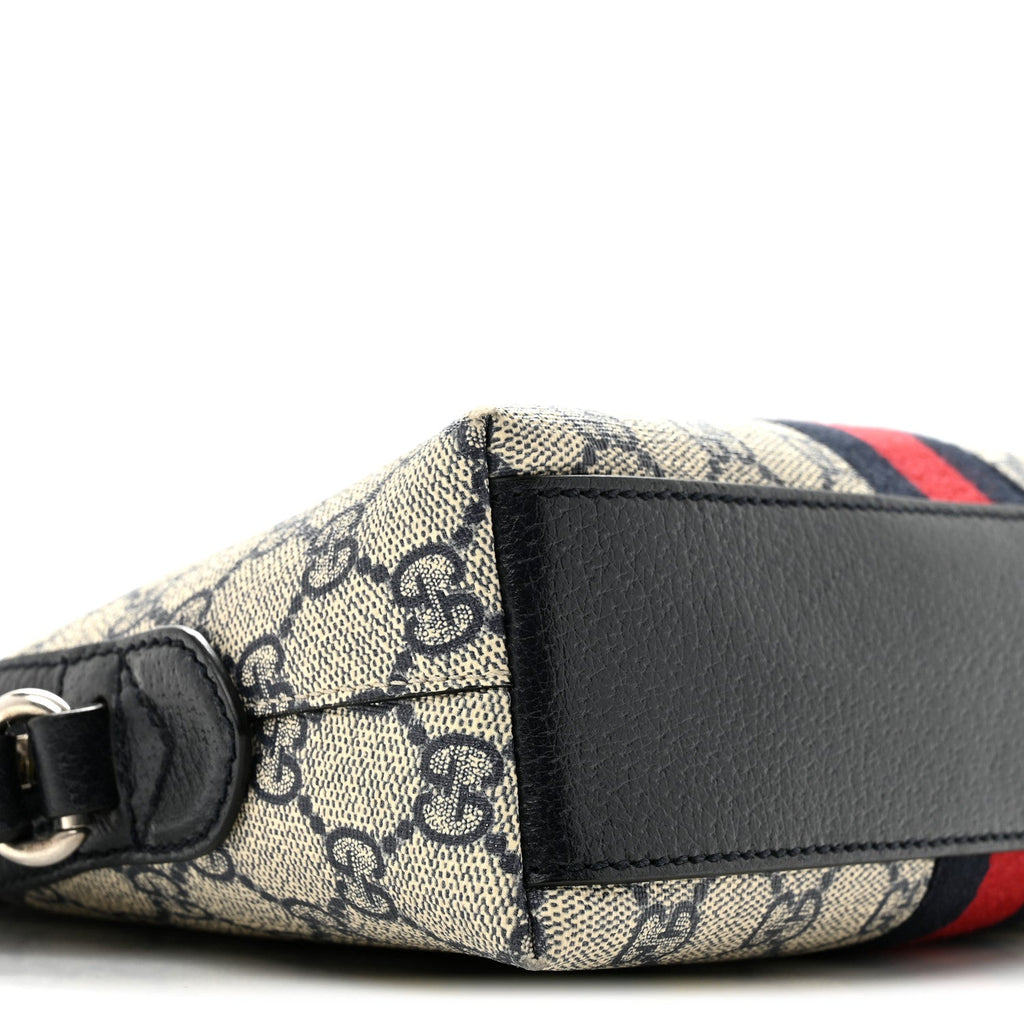 GG Supreme Monogram Textured Dollar Calfskin Web Small Ophidia Dome Shoulder Bag Beige Blue wholesalehk.shop