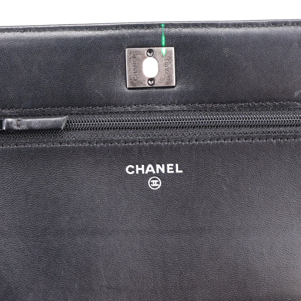Lambskin Embellished Quilted Wallet On Chain WOC Black wholesalehk.shop