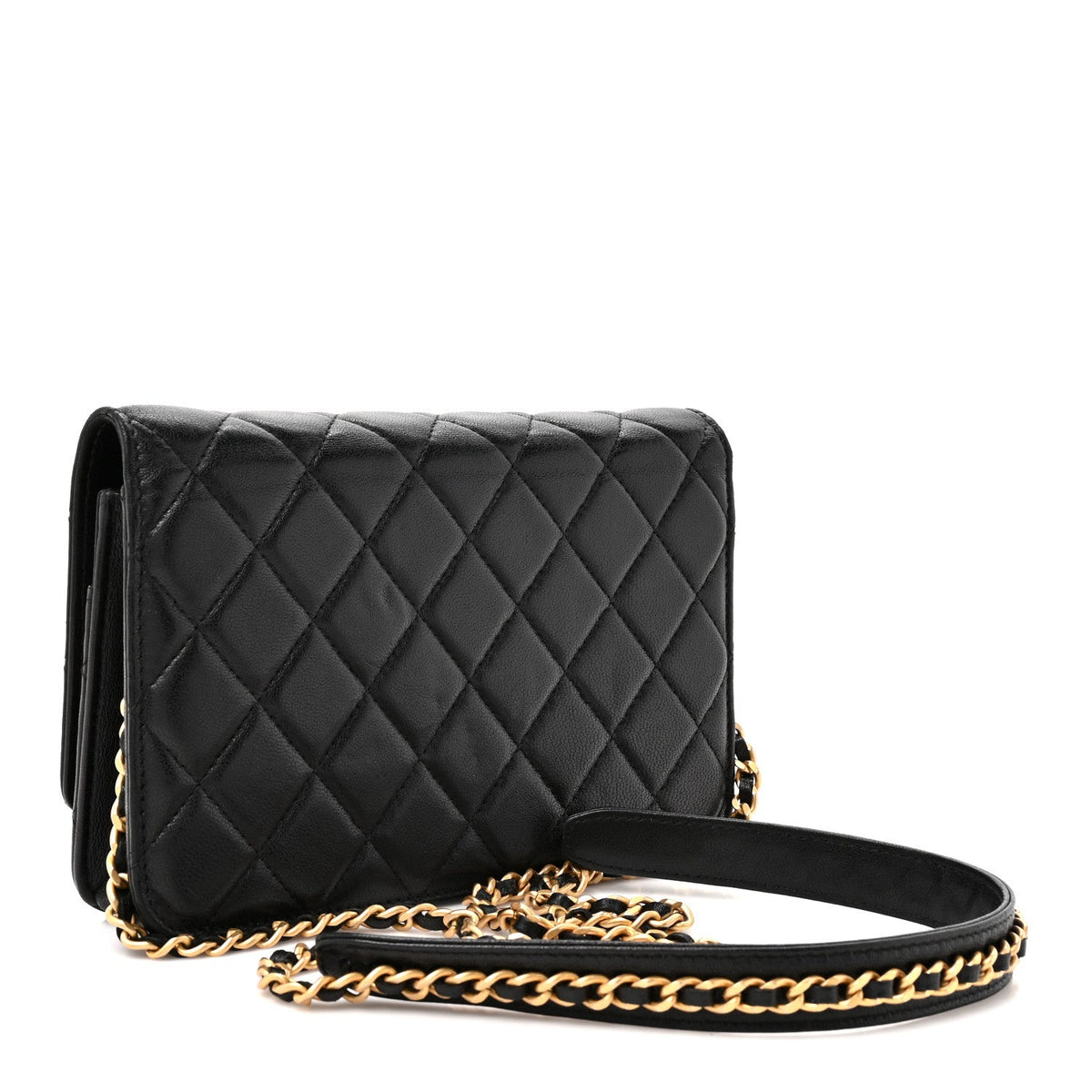 Lambskin Quilted Infinity Wallet On Chain WOC Black wholesalehk.shop
