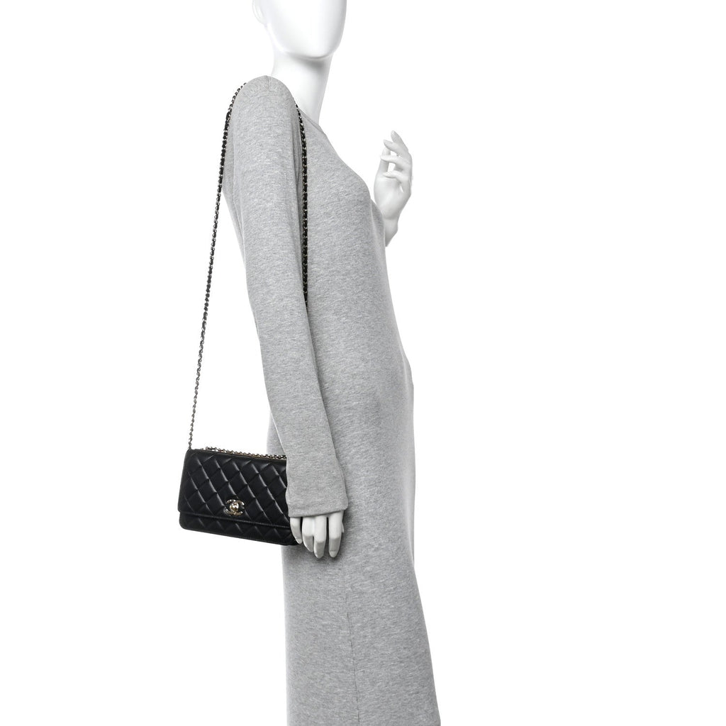 Lambskin Quilted Trendy CC Wallet On Chain WOC Black wholesalehk.shop