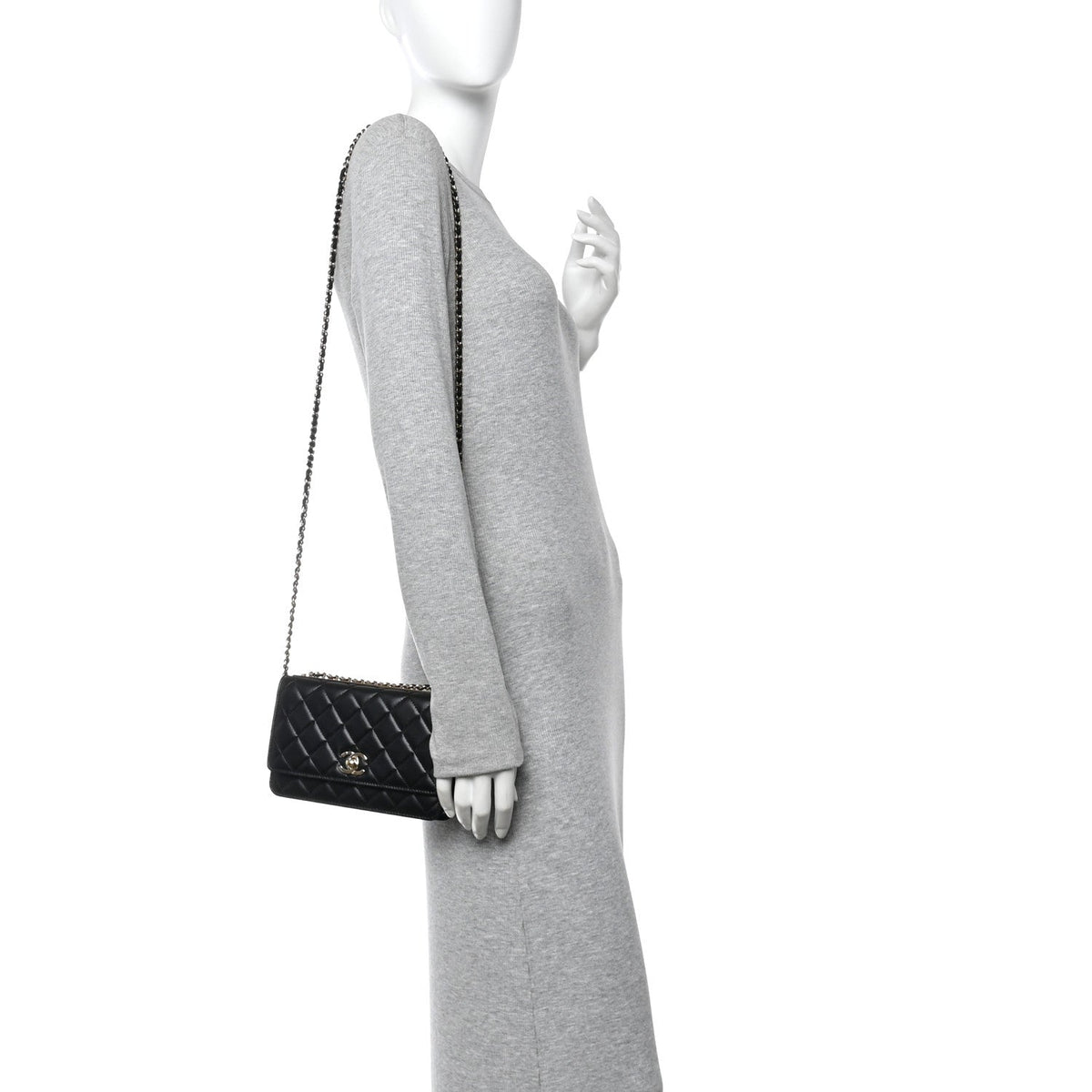 Lambskin Quilted Trendy CC Wallet On Chain WOC Black wholesalehk.shop