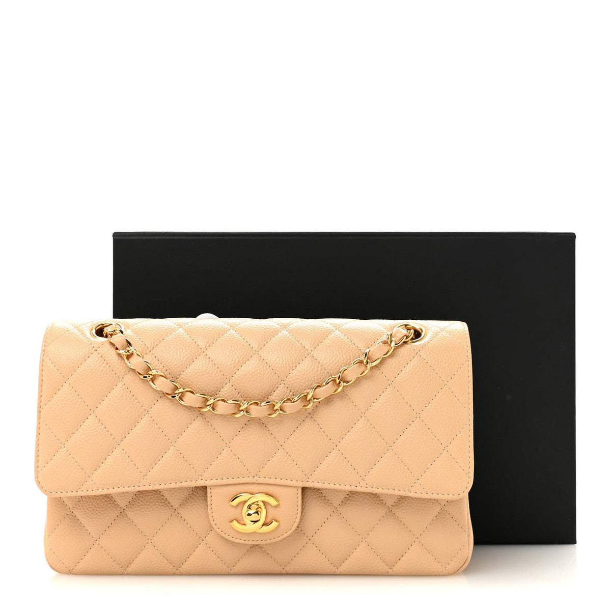 Caviar Quilted Medium Double Flap Beige wholesalehk.shop