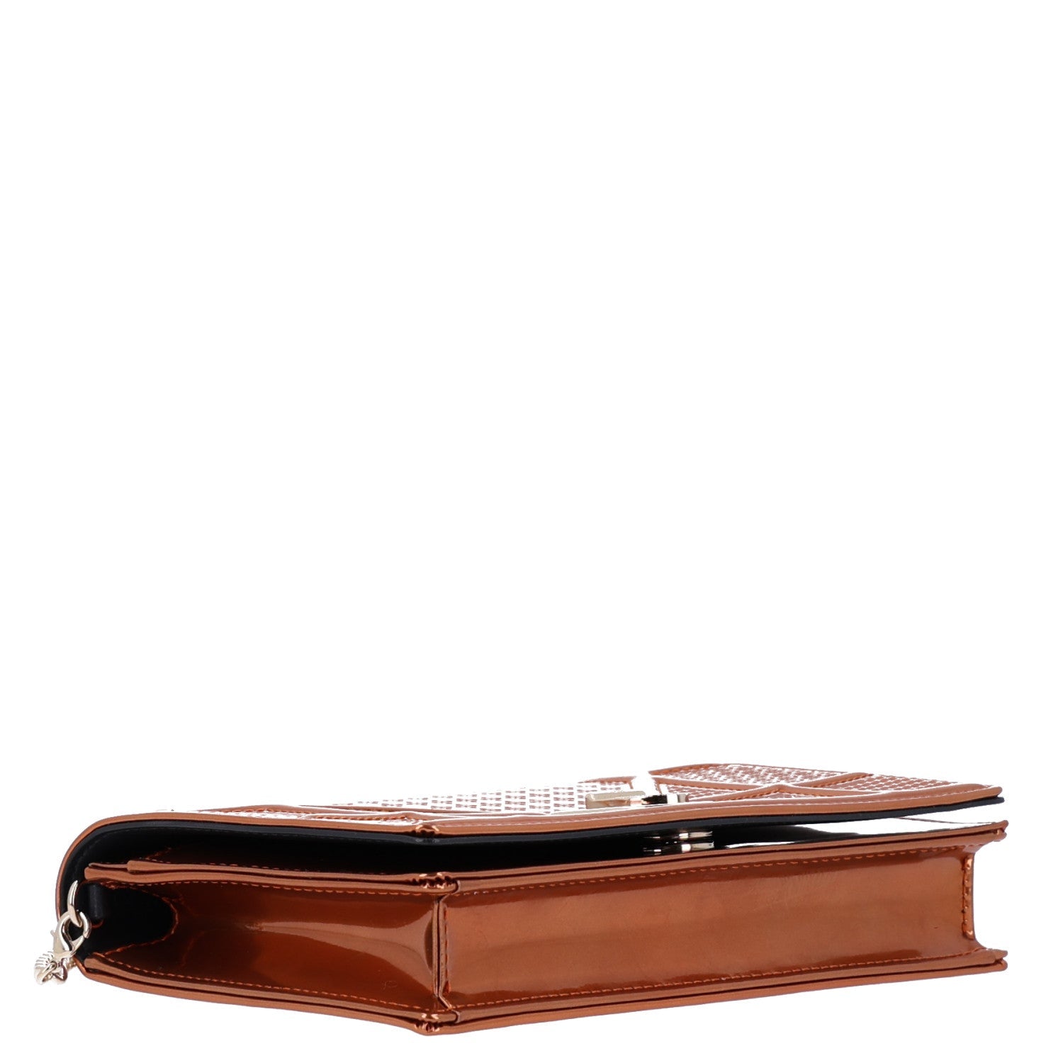 Metallic Patent Micro-Cannage Diorama Wallet on Chain Pouch Orange ¡§ Direct shipment via from wholesalehk.shop