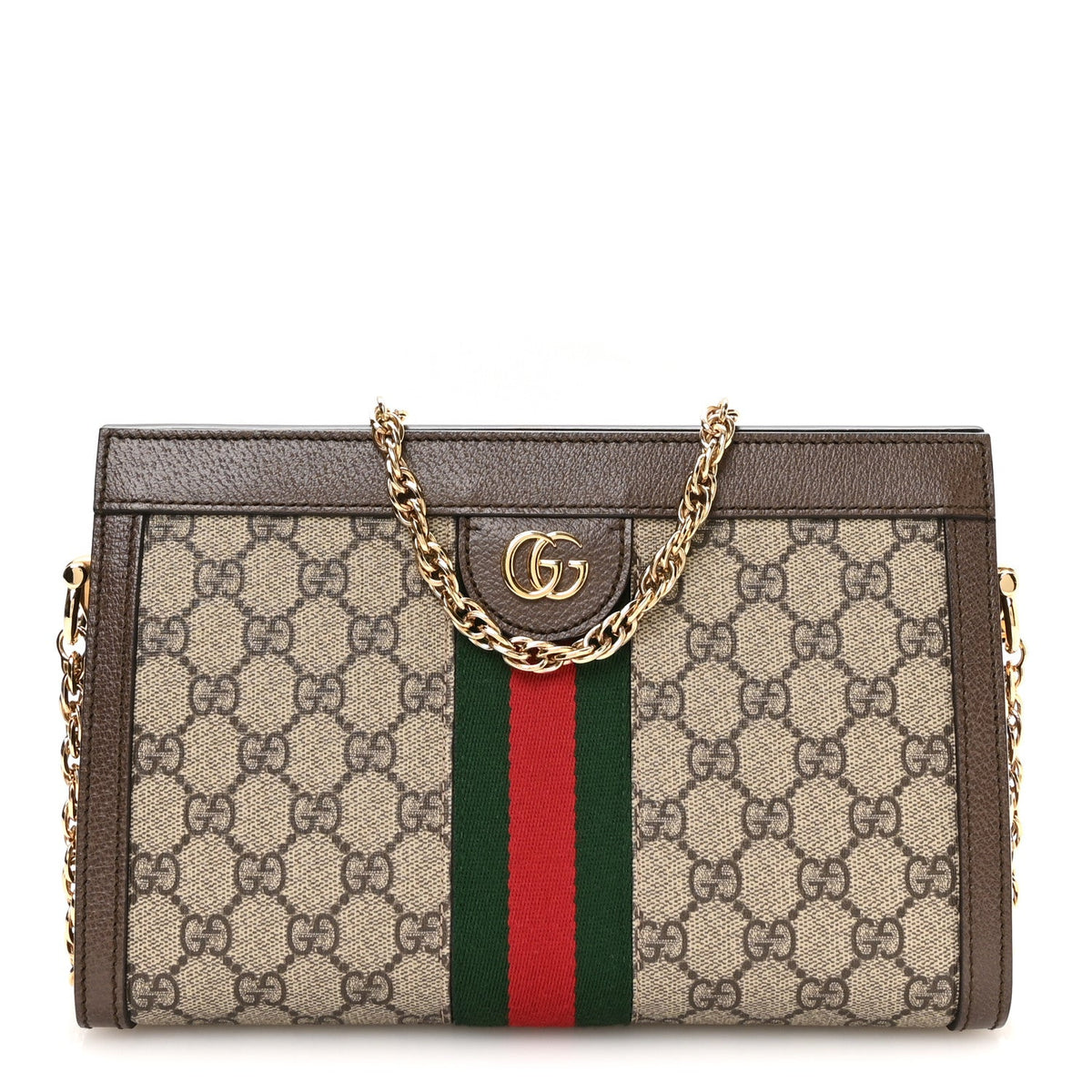 GG Supreme Monogram Web Small Ophidia Chain Shoulder Bag Brown wholesalehk.shop