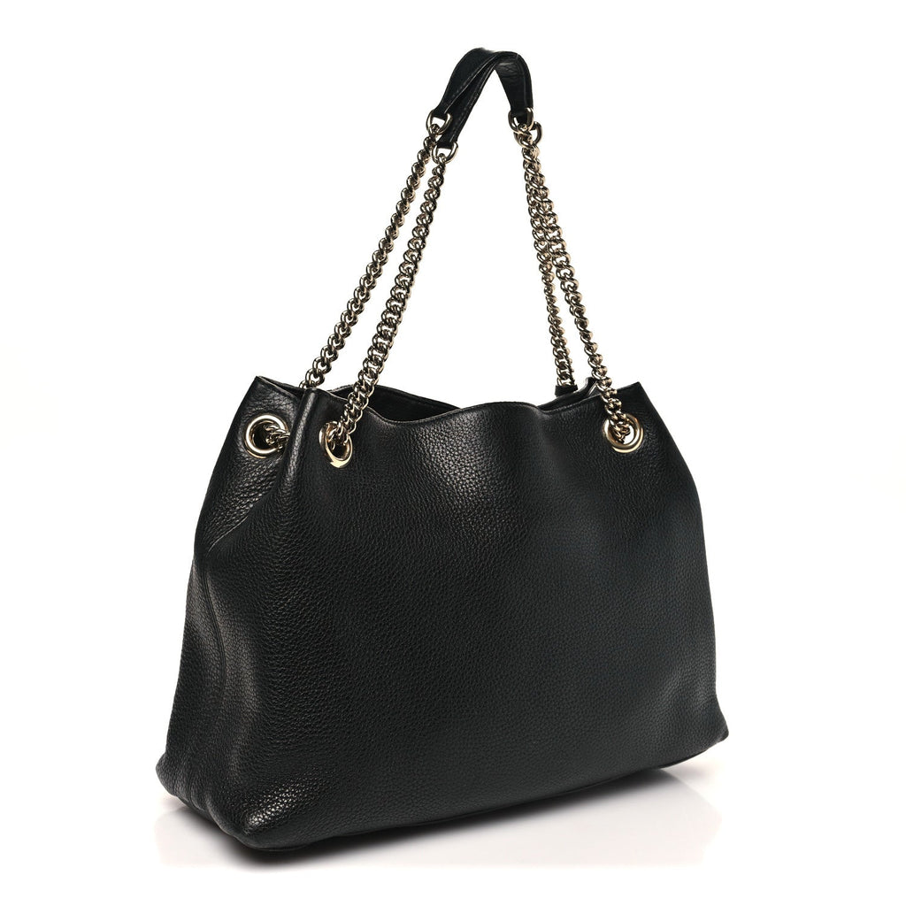 Pebbled Calfskin Medium Soho Chain Shoulder Bag Black wholesalehk.shop