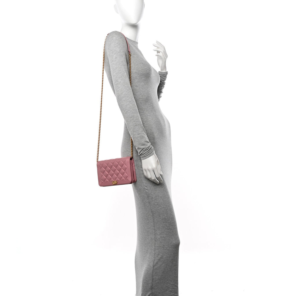 Metallic Lambskin Quilted Boy Wallet On Chain WOC Pink wholesalehk.shop