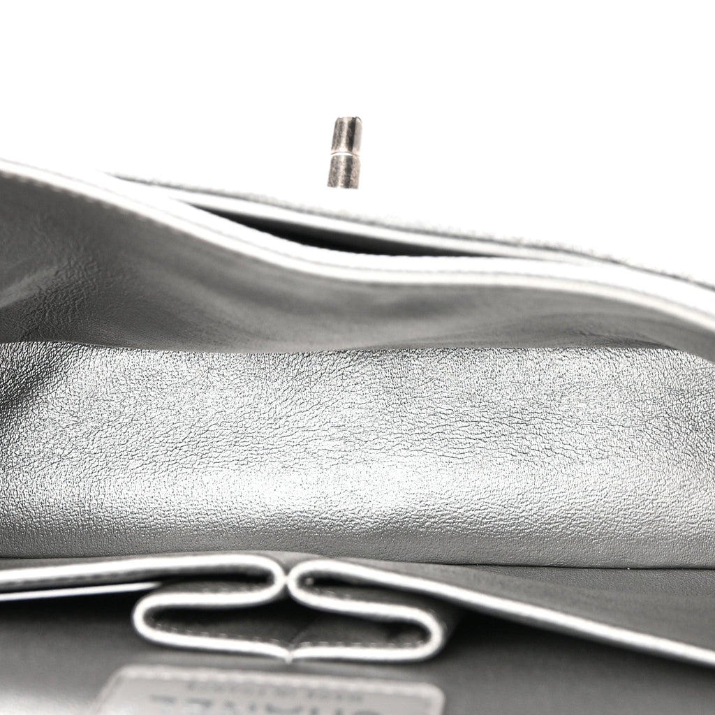 Metallic Caviar Quilted Medium Double Flap Silvery wholesalehk.shop