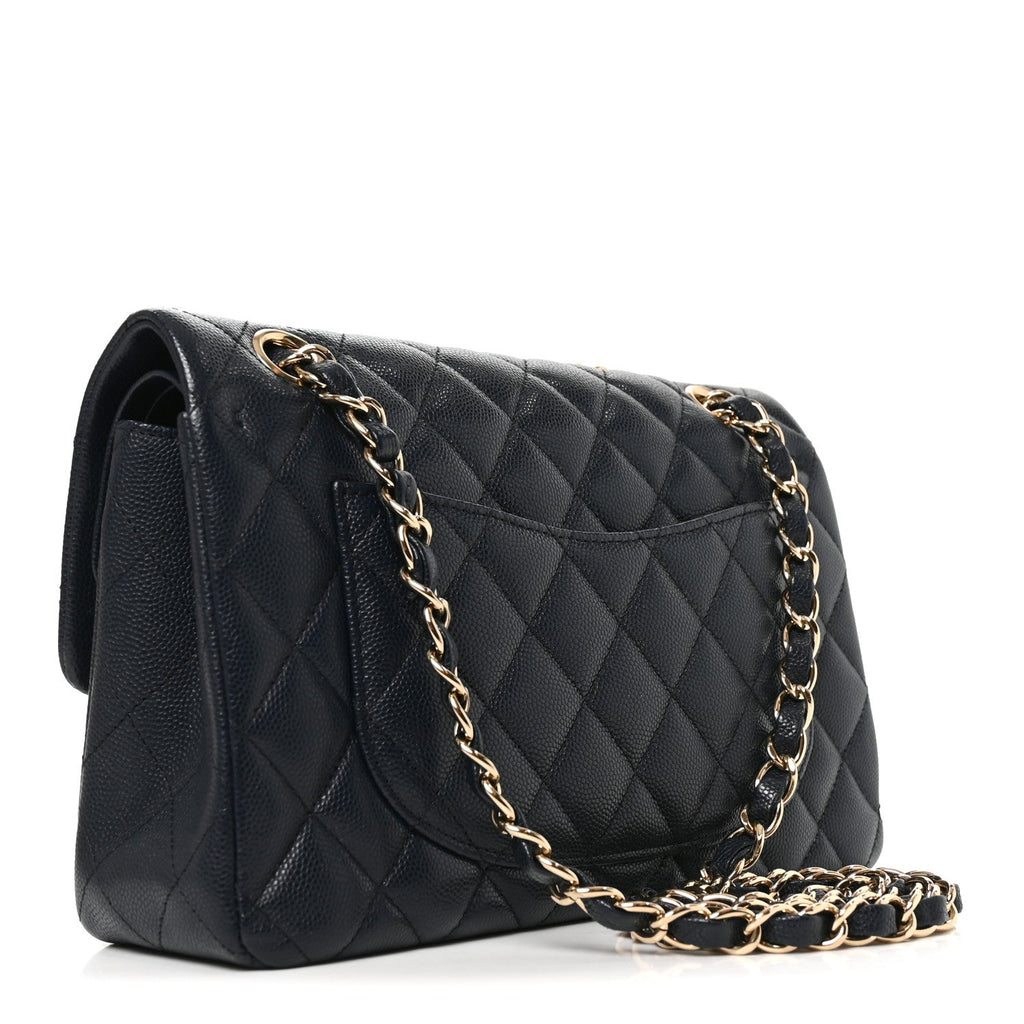 Caviar Quilted Small Double Flap Dark Navy wholesalehk.shop