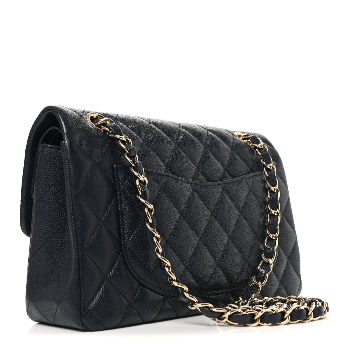 Caviar Quilted Small Double Flap Dark Navy wholesalehk.shop