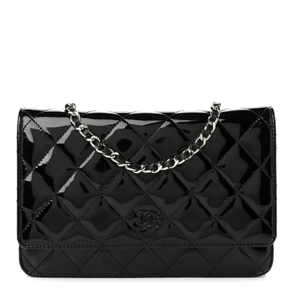 Patent Quilted Wallet On Chain WOC Black wholesalehk.shop