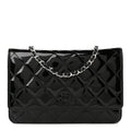 Patent Quilted Wallet On Chain WOC Black wholesalehk.shop