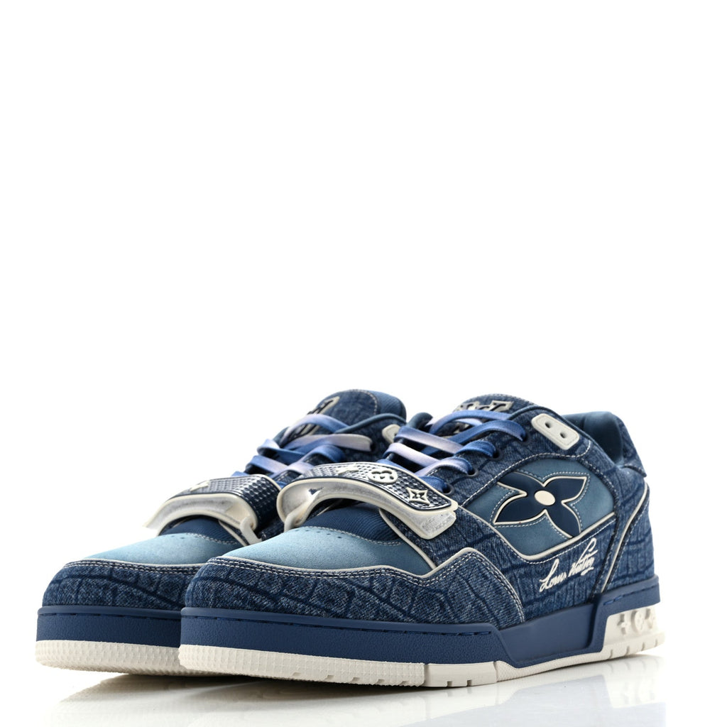 Crocodile Embossed Denim Suede Mens LV Trainer Sneakers 10 Sea Blue £¨ Direct shipment via from wholesalehk.shop