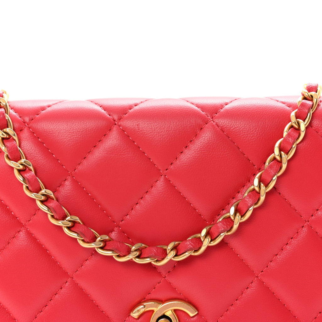 Lambskin Quilted CC Pearl Crush Wallet on Chain WOC Red wholesalehk.shop