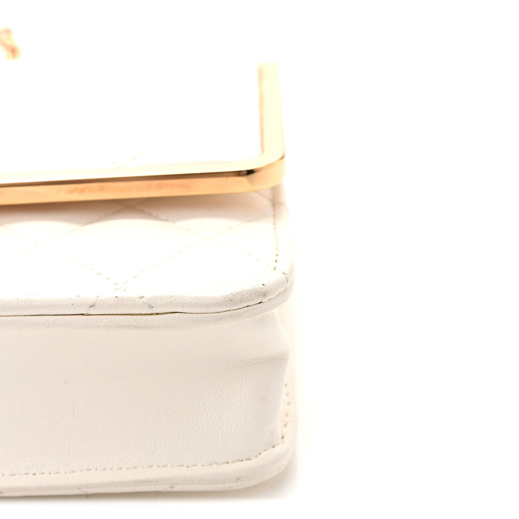 Lambskin Quilted Frame Wallet On Chain WOC White wholesalehk.shop