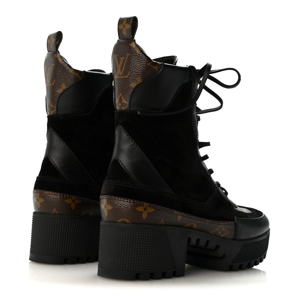 Suede Calfskin Monogram Laureate Platform Desert Boots 36.5 Black £¨ Direct shipment via from wholesalehk.shop