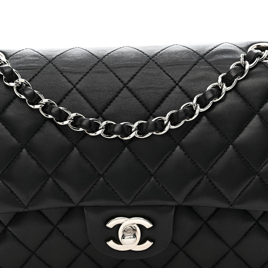 Lambskin Quilted Medium Double Flap Black wholesalehk.shop