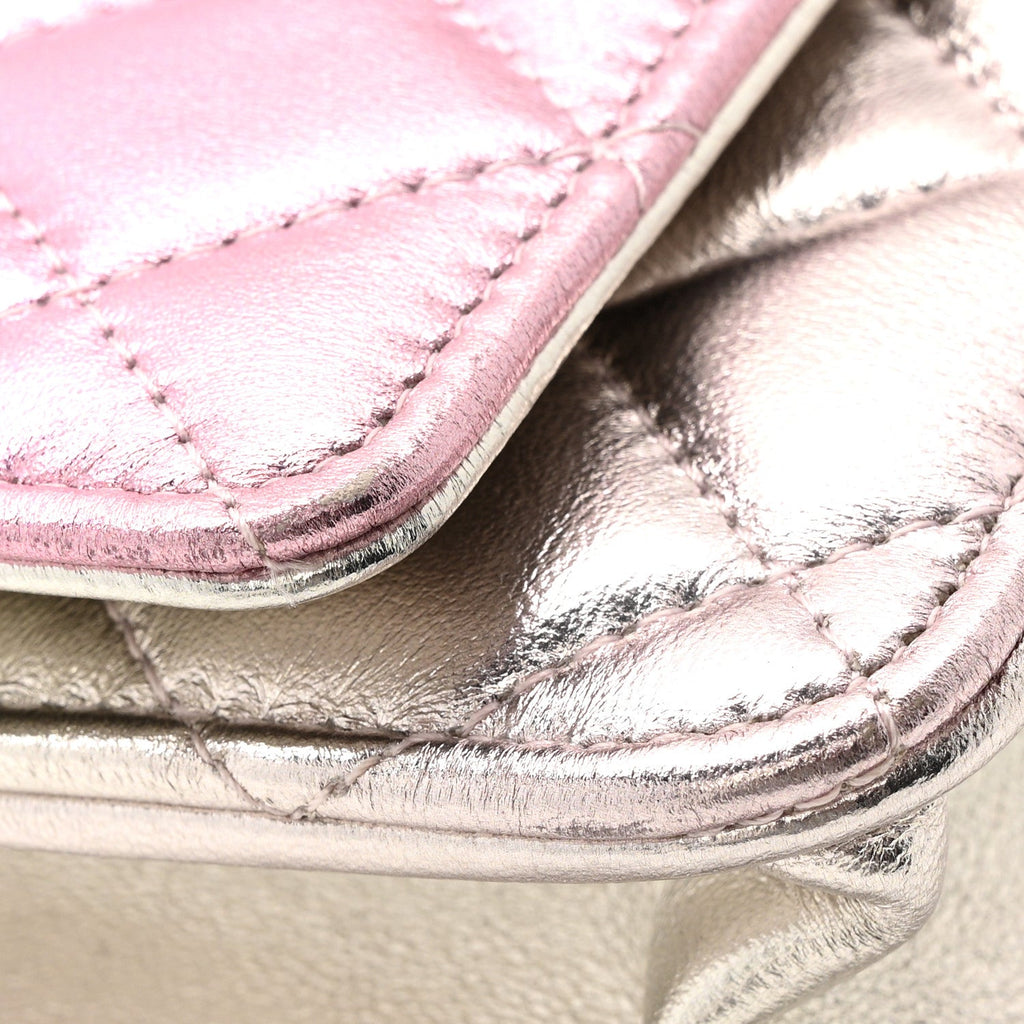 Gradient Metallic Lambskin Quilted Like A Wallet Wallet On Chain WOC Gold Pink wholesalehk.shop