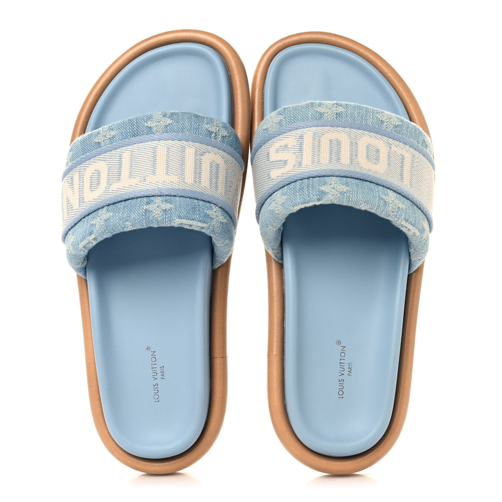 Monogram Denim LV Bliss Womens Comfort Mules 39 Turquoise £¨ Direct shipment via from wholesalehk.shop