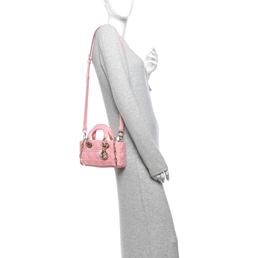Metallic Lambskin Cannage Small Lady D-Joy Pink wholesalehk.shop