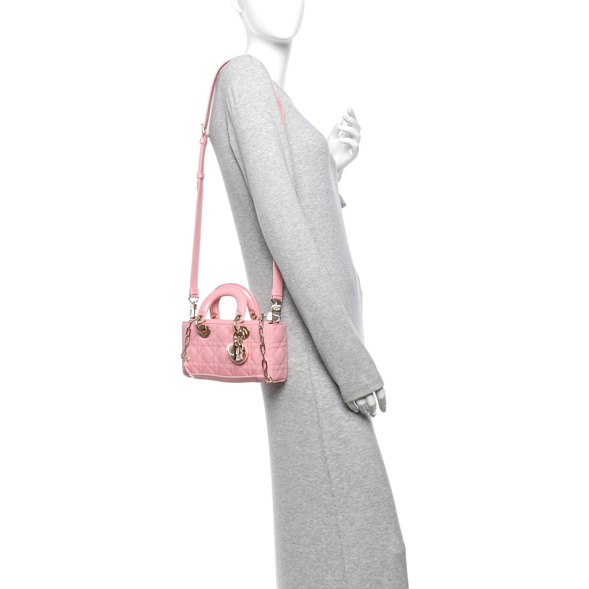 Metallic Lambskin Cannage Small Lady D-Joy Pink wholesalehk.shop