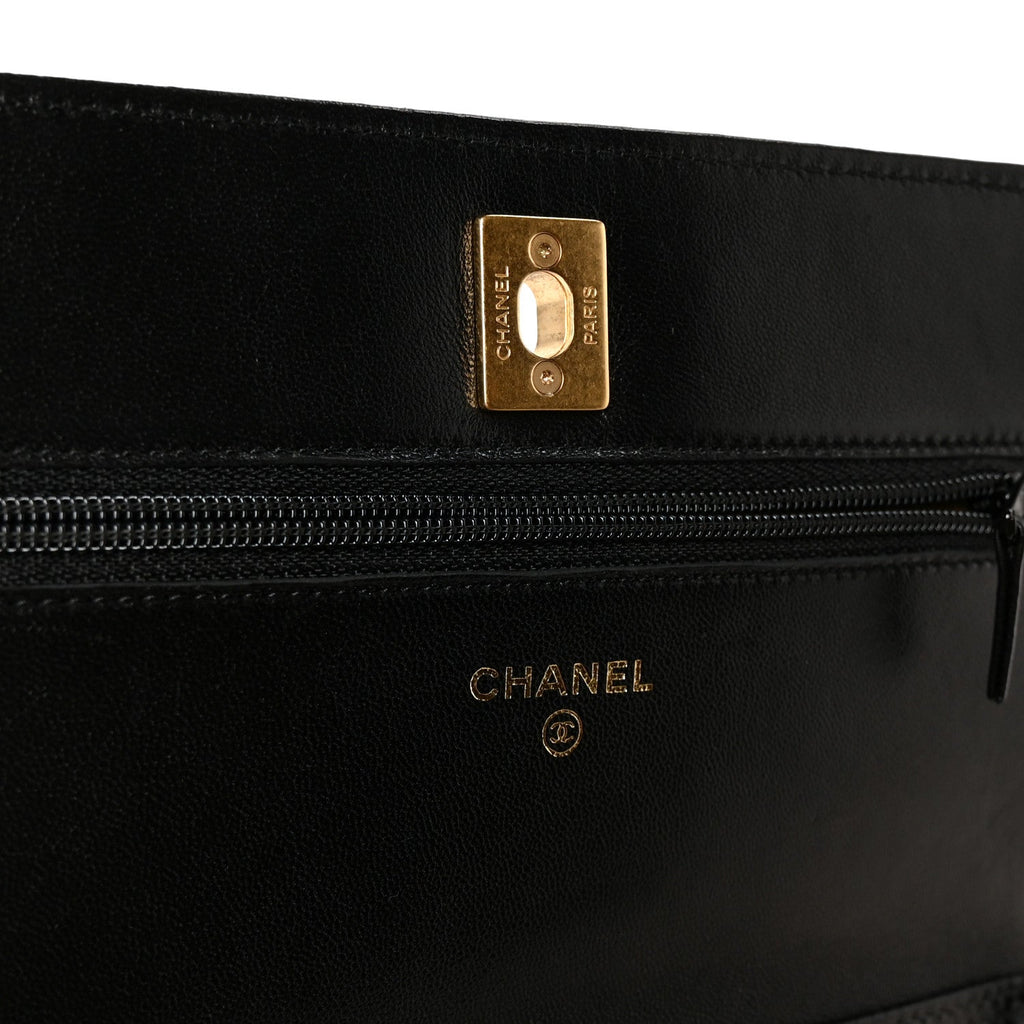 Lambskin Quilted CC Pearl Crush Wallet on Chain WOC Black wholesalehk.shop