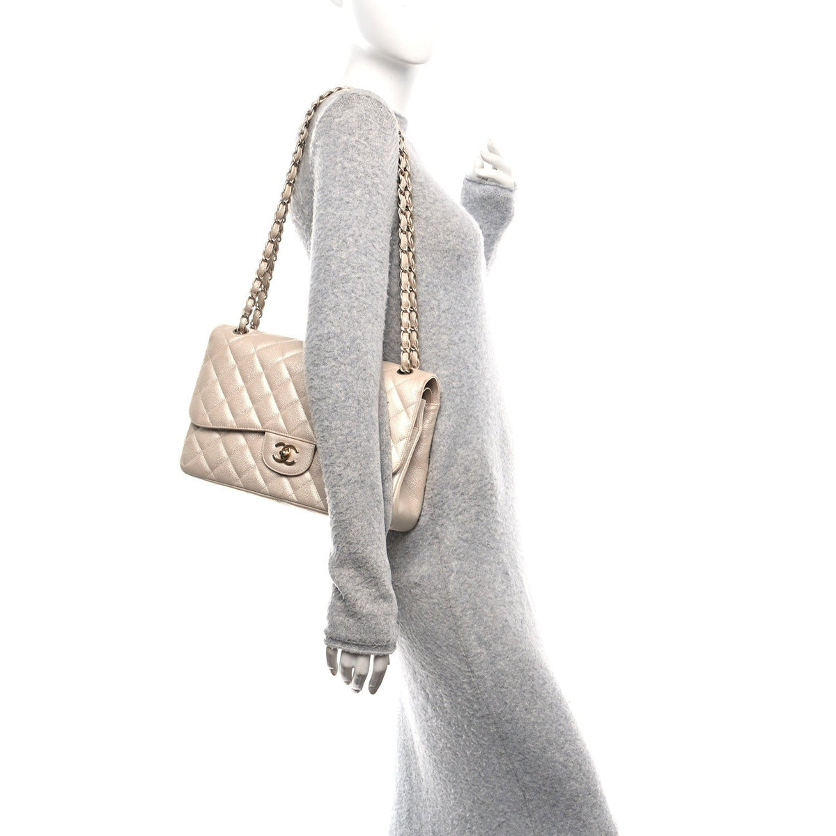 Iridescent Caviar Quilted Jumbo Double Flap Beige wholesalehk.shop