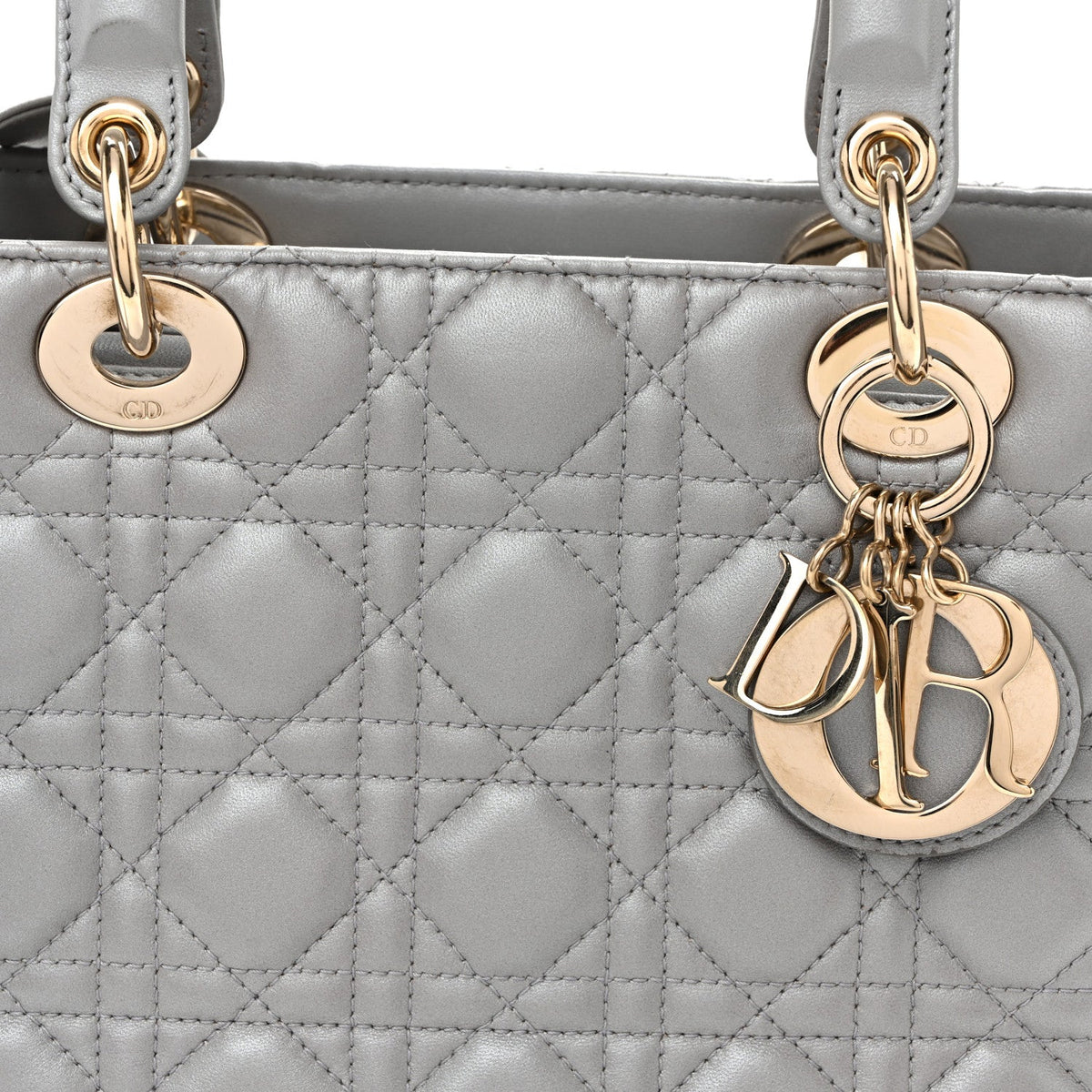 Pearly Lambskin Cannage Medium Lady Dior Grey wholesalehk.shop