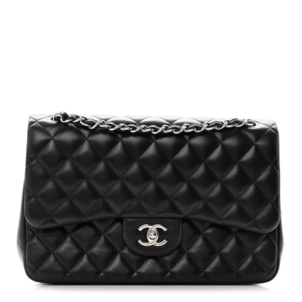 Lambskin Quilted Jumbo Double Flap Black wholesalehk.shop