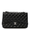 Lambskin Quilted Jumbo Double Flap Black wholesalehk.shop