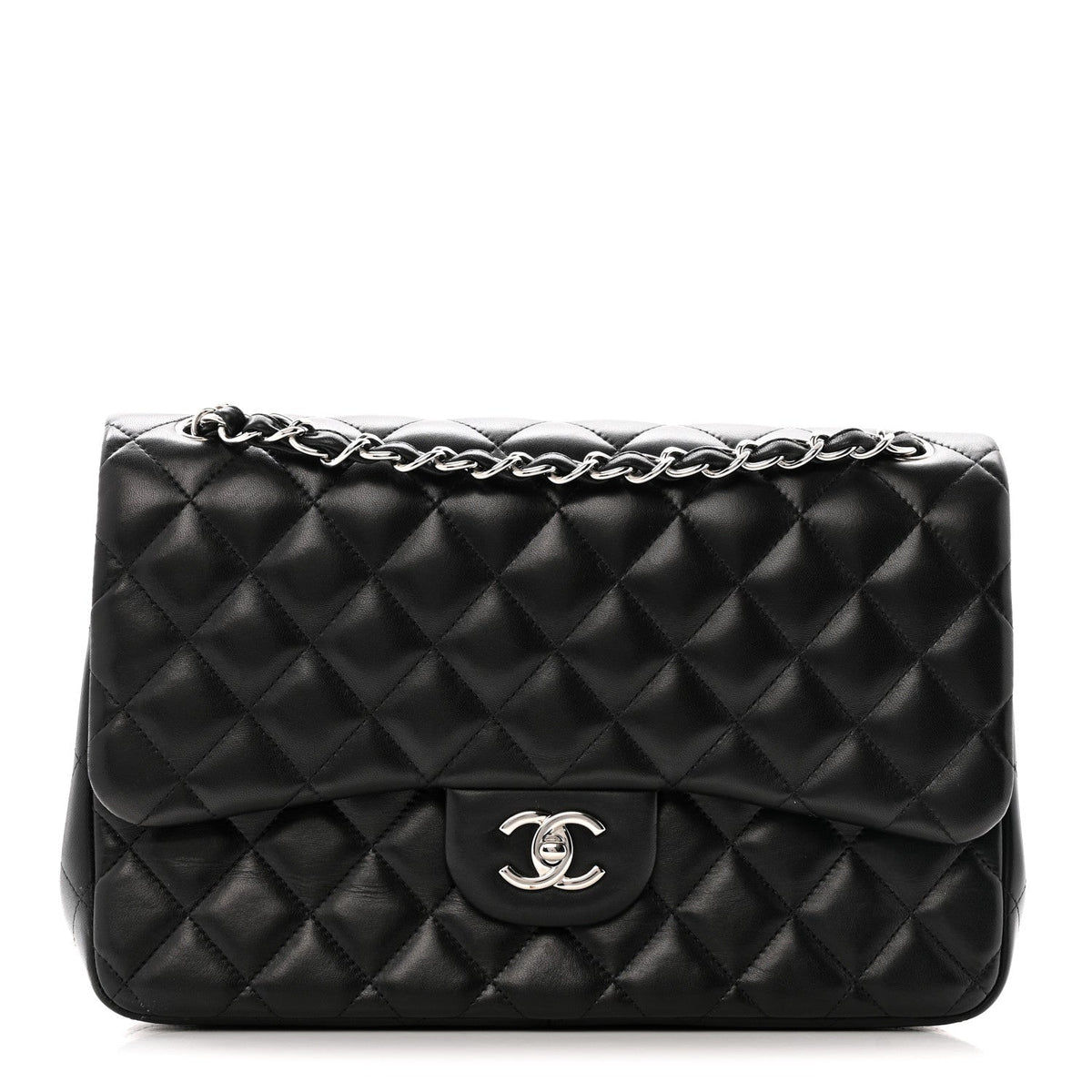 Lambskin Quilted Jumbo Double Flap Black wholesalehk.shop