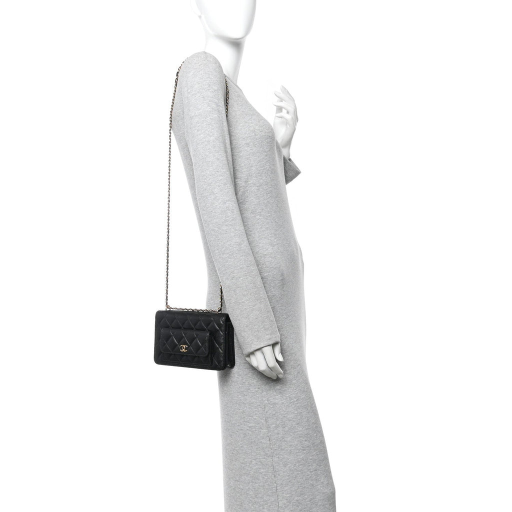 Caviar Quilted Pocket Clutch With Chain WOC Black wholesalehk.shop
